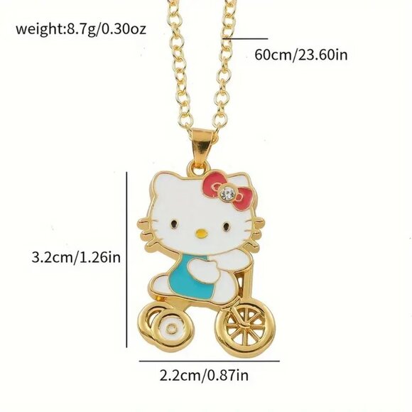 Hello Kitty Necklace Bicycle Bike Pendant Gold Sanrio Goth Emo Scene Rave Enamel - Picture 3 of 3